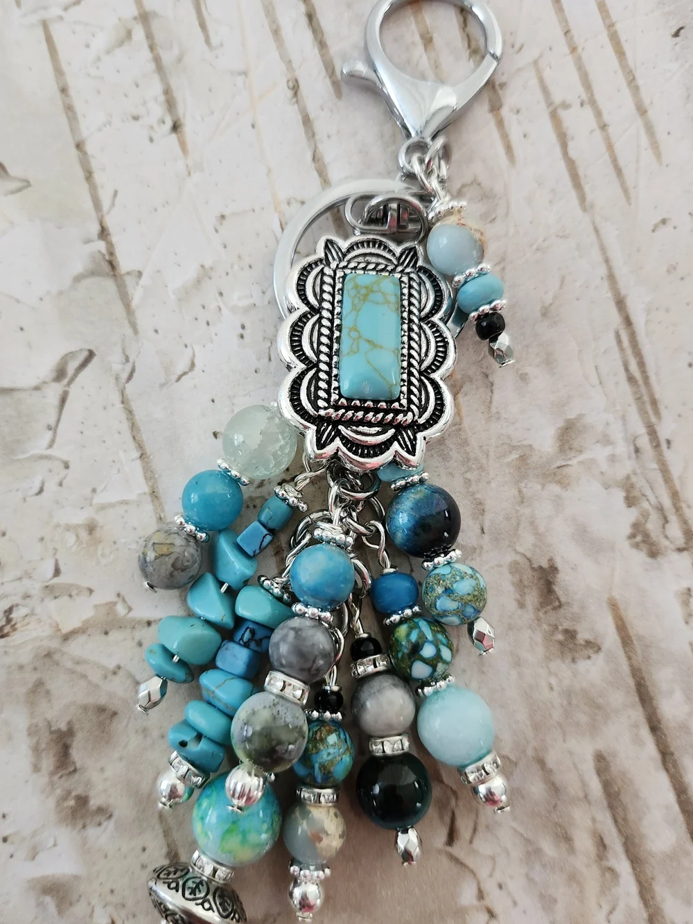 Southwest Purse Charm or Keychain Tiger Eye Agate Quartz Howlite Handcrafted